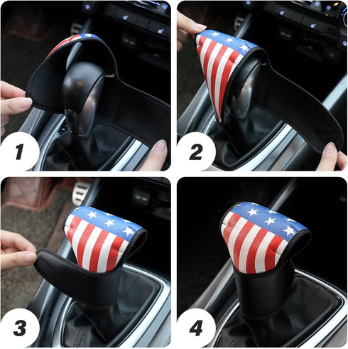 American Flag Car Gear Shift Cover,Leather Gear Shifter Cover for Car Decorations,Universal Stylish Stick Shift Cover Car Accessories Interior for...