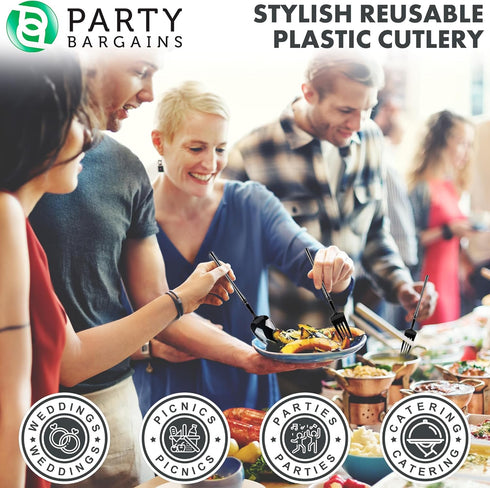 Party Bargains Disposable Plastic Black Cutlery Set, Infinity Modern Design Utensils, 40 Pack: 16 Forks, 8 Knives, 16 Spoons...