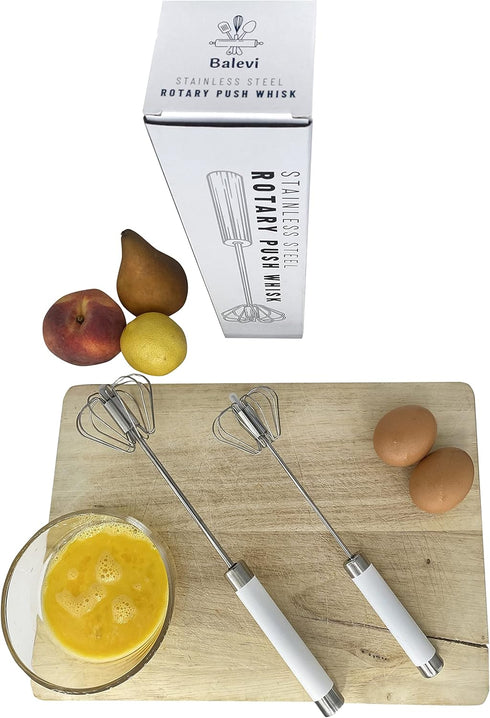 Stainless Steel Push Whisk - Easy to Use Manual Hand Mixer & Plunger Whisk - Make Froth, Foam & Whipped Cream - Semi Auto Egg Beater Plastic Tip W...
