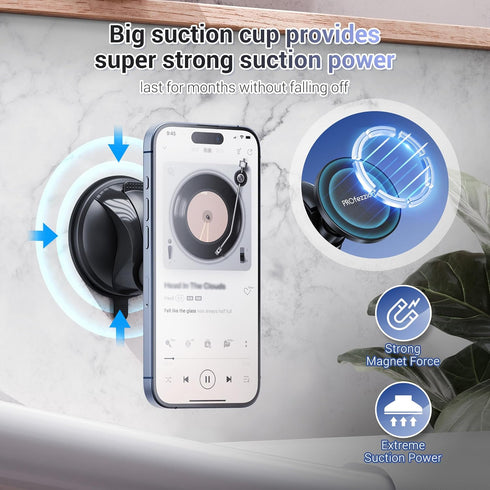 PROfezzion Magnetic Shower Mirror Phone Holder Reusable Suction Cup Phone Mount Compatible with iPhone 15 14 13 12 & All Phones, Rotating Stand fo...