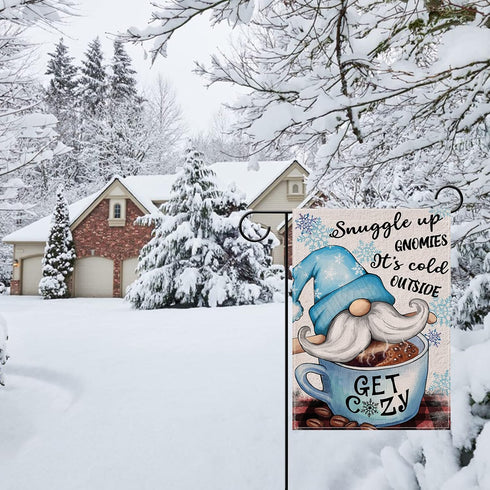 Snuggle Up Gnomies It's Cold Outside Home Decorative Garden Flag Winter Gnome Plaid House Yard Coffee Bean Cup Snowflake Outside Decor, Christmas ...