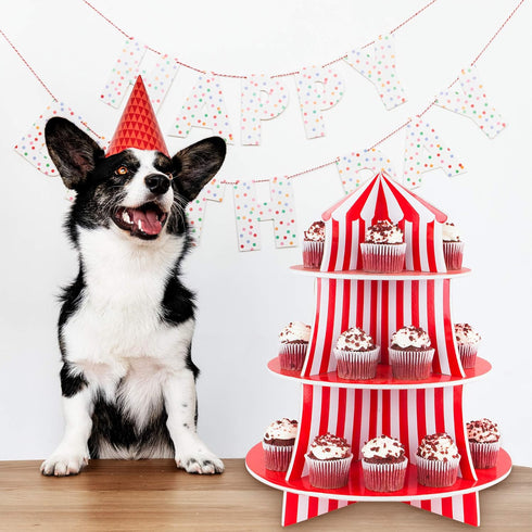 Super Z Outlet 3 Tier Cupcake Foam Stand with Circus Carnival Tent Design for Desserts, Birthdays, Decorations...