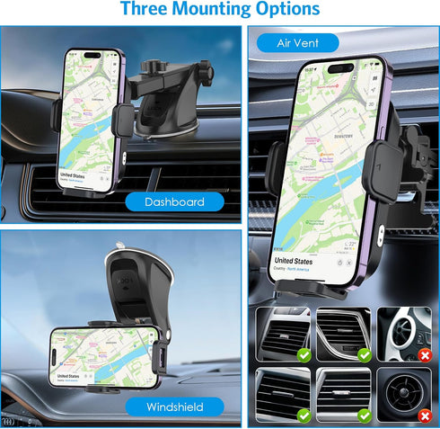 Criacr Wireless Car Charger, Auto-Alignment, Auto-Clamping & Adjustable Phone Holder, Wireless Charging for iPhone 14/13/12/11/Pro Max, Samsung Ga...