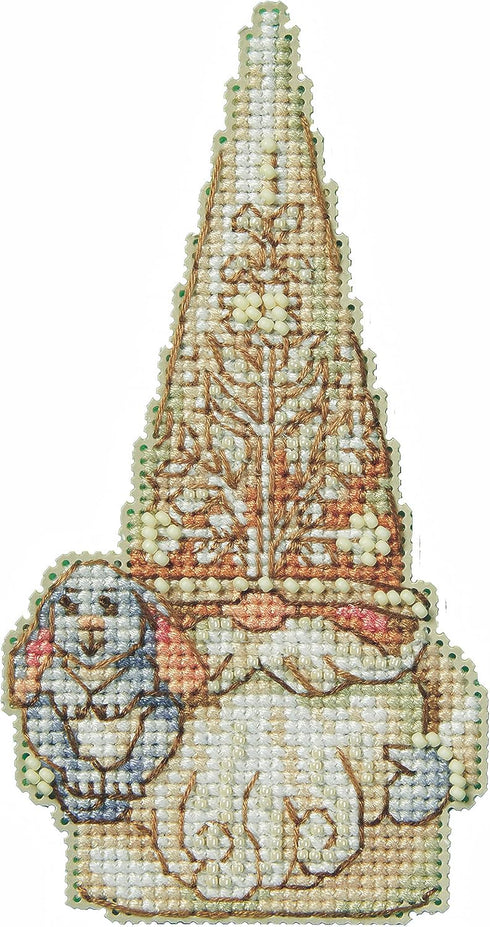 Mill Hill Rabbit Gnome Counted Cross Stitch Ornament Kit 2023 Jim Shore Woodland Gnomes JS202311, 2.5 x 5 inches, Multi...