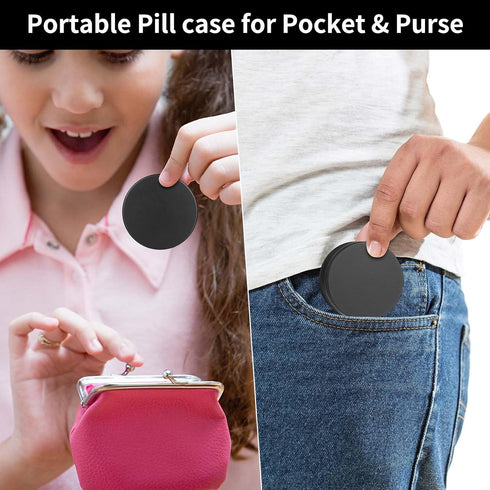 Portable Pill Case Pill Box Daily - Waterproof Single Metal Pill Organizer for Pocket Purse, Aluminium Alloy Round Daily Medicine Container to Hol...