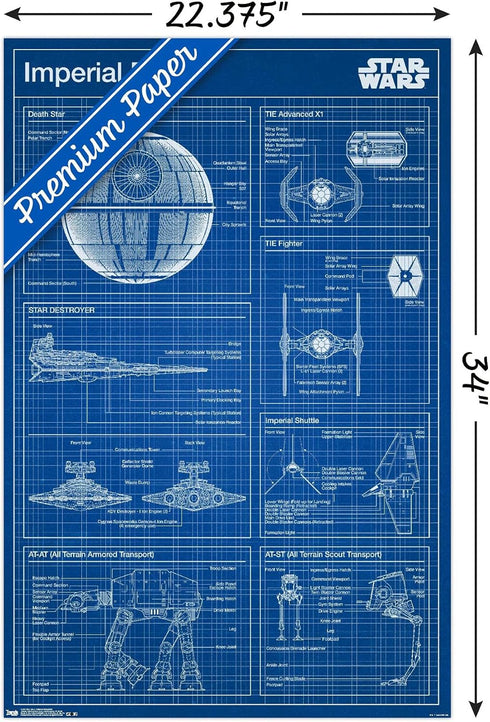 Trends International Star Wars: Saga - Imperial Blueprint Wall Poster, 34L x 22.4W, Premium Poster & Clip Bundle...