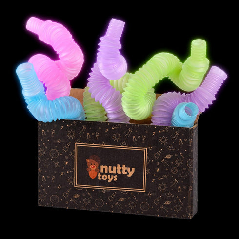 Nutty Toys Glow in The Dark Pop Tube Stocking Stuffers - Fine Motor Skills Toddler Sensory Toys, Top ADHD & Autism Fidget 2024 Best Preschool Gift...