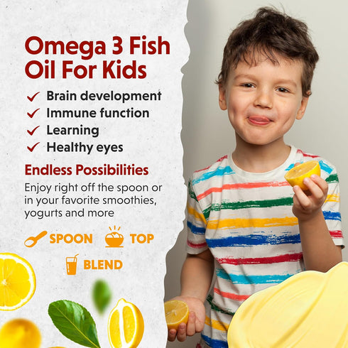 Barlean's Omega Pals Chirpin' Slurpin' Omega 3 for Kids, Yummy Lemonade Flavored Children's Liquid Fish Oil Supplement with 540 mg of EPA & DHA fo...