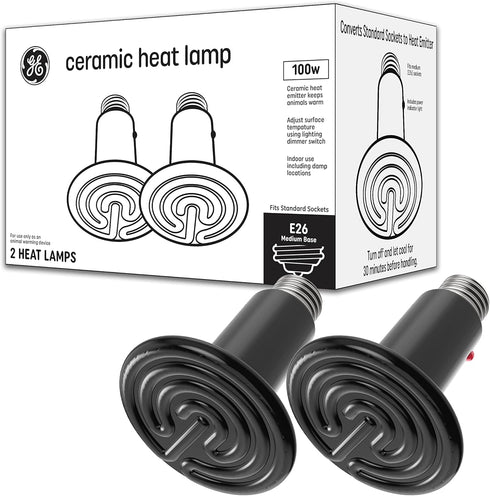 GE Ceramic Heat Lamp, Animal Heat Emitter Bulb, Chicks Heat Lamp (2 Pack)...