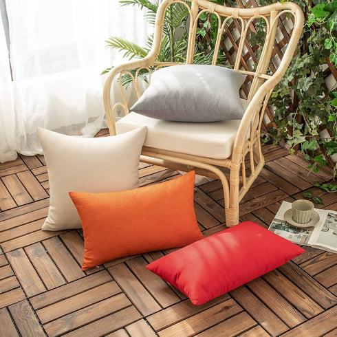 Woaboy Set of 2 Red Outdoor Throw Pillow Covers Decorative Farmhouse Linen Pillowcase Solid Waterproof Cushion Cases for Bedroom Living Room Sofa ...