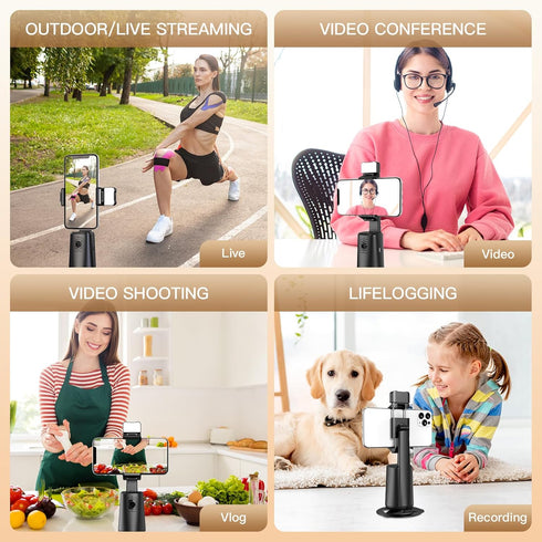 Auto Face Tracking Tripod, No App Required, 360° Rotation Face Body Phone Tracking Holder with Remote, Gesture Control, Smart Shooting Camera Moun...
