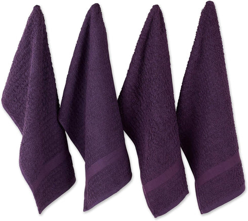 DII Basic Terry Collection Waffle Dishtowel Set, 15x26, Solid Eggplant, 4 Piece...