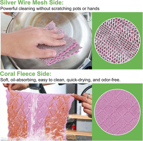 Double-Sided Microfiber Cleaning Cloths - Multipurpose Non Scratch Wire Dishcloth & Microfiber Rags - Reusable Dish Cloth for Kitchen, Car, and Ho...