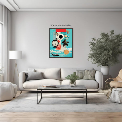 Posterizer 1 pcs-beach vibes-ocean and vintage elements collage-Coastal & Nautical Art-Abstract & Modern Art-Gift for Nature, Surfers and Beach Lo...