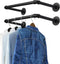 OROPY Industrial Pipe Clothes Rack 21.2” Set of 2, Heavy Duty Wall Mounted Black Iron Garment Bar, Multi-Purpose Clothing Hanging Rod for Laundry ...