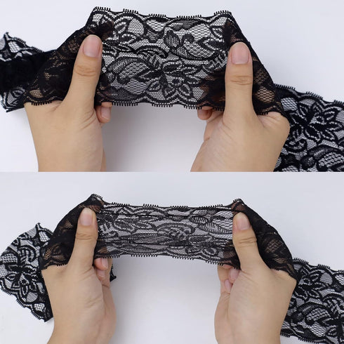 Elastic Lace Trim 10 Yards Black Lace Ribbon Floral Pattern Stretchy Lace Fabric for Sewing, Garment, DIY Crafts and Gift Wrapping...