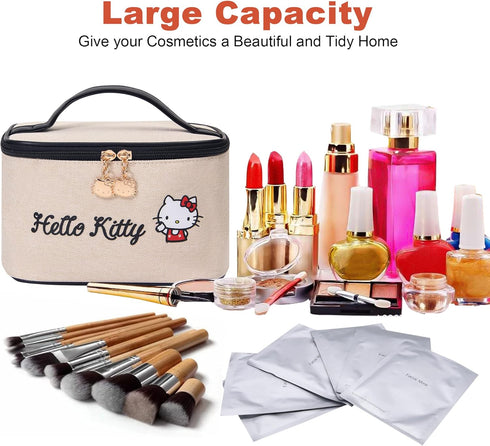 Travel Cosmetic Bag Makeup Wash Bag with Zipper Organizer Portable with Handle Storage Bag with Mirror for Women Gifts (Beige-C)...