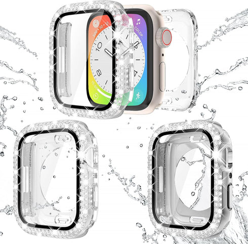 NewWays 2-Pack Waterproof Bling Cases for Apple Watch Case 41mm Screen Protector, 360° waterproof Glitter Diamond Rhinestone Bumper Face Cover for...