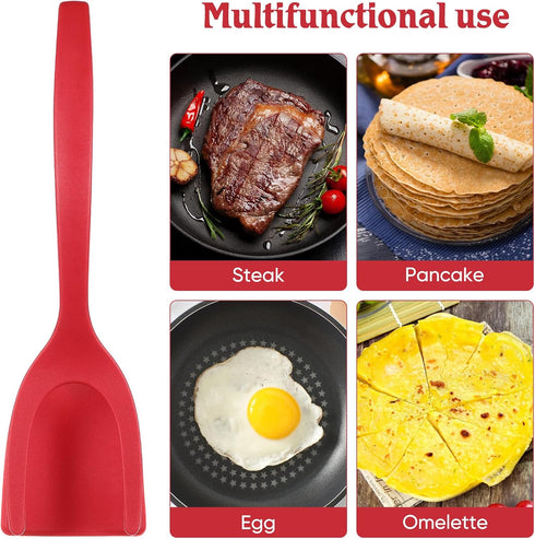 Alipis 2 in 1 Grip and Flip Spatula Tongs Egg Flipper Tong Pancake Fish French Toast Omelet Making for Home Kitchen Cooking Tool Red...