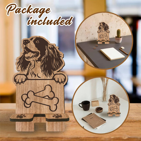 Dog Theme Wooden Phone Holder - Springer Spaniel - Phone Stand, Charging Station for E-Book, Smart Phones, Tablets, Desktop Organizer, Dog Lover G...