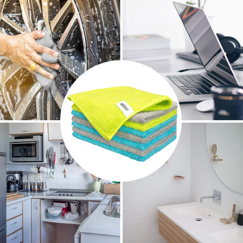 FIXSMITH Microfiber Cleaning Cloth - Pack of 8, Size: 12 x 16 in, Multi-Functional Cleaning Towels, Highly Absorbent Cleaning Rags, Lint-Free, Str...