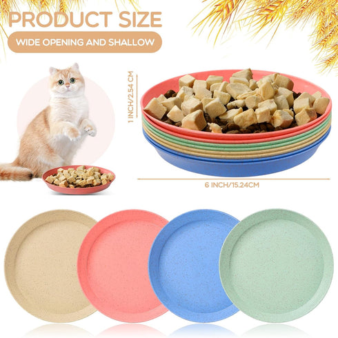 8 Pieces Whisker Fatigue Cat Bowl, 6 Inch Shallow Cat Food Dish Wide Cat Wet Feeding Bowls, Wheat Straw Pet Plate for Kittens and Short Legged Cat...