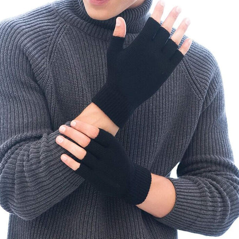 2 Pair Half Finger Gloves Winter Knit Touchscreen Warm Stretchy Mittens Fingerless Gloves in Common Size for Men and Women,black...