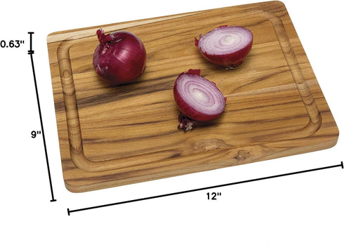 Lipper International 7215 Teak Wood Edge Grain Kitchen Cutting and Serving Board, Small, 12" x 9" x 5/8"...