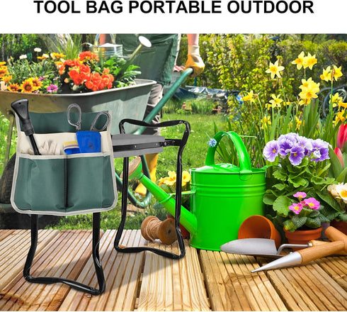 DOITOOL Garden Kneeler Tool Bag Foldable Portable Oxford Cloth Gardening Tool Storage Organizer, Multi- Pockets Gardening Hand Tool Pouch (Green)...