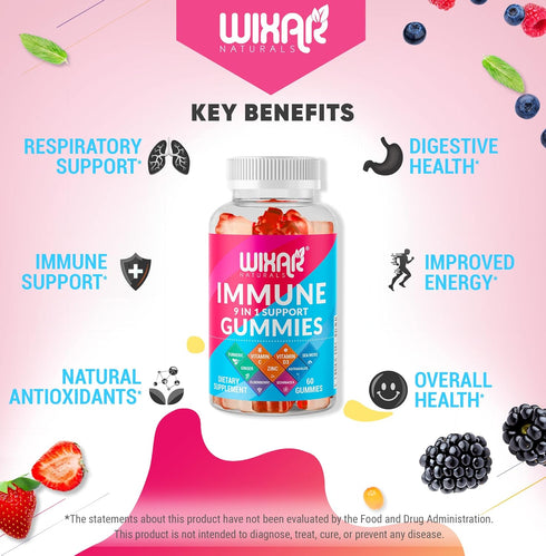 9 in 1 Immune Support Gummies with Elderberry, Vitamin C&D, Zinc, Turmeric, Ginger, Echinacea, Astragalus & Sea Moss for Immunity Supplement - 60 ...