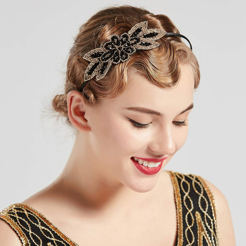 BABEYOND Flapper Headband 1920s Headpiece - Art Deco Headpiece Rhinestone Hair Accessories for Women (Style3-Black Gold)...