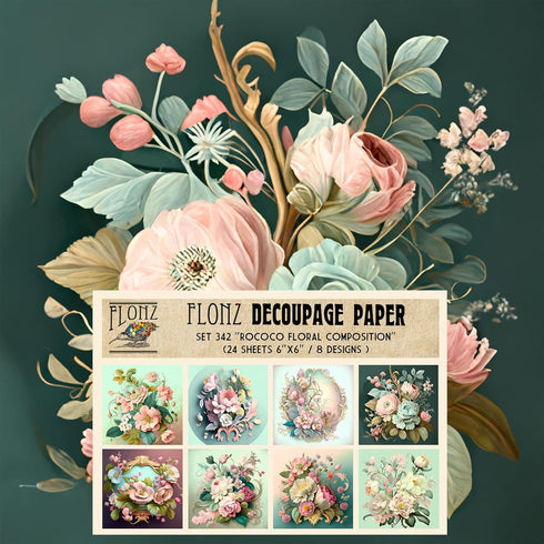 Decoupage Paper Pack (24 Sheets 6"x6") Rococo Floral Composition # Vintage Styled Pattern Paper for Decoupage, Craft and Scrapbooking...