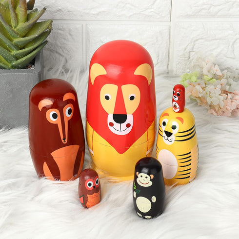 SWANGSA 6 Pcs Russian Nesting Dolls, Cute Cartoon Animals Handmade Wood Stacking Matryoshka Nesting Dolls for Kids Birthday Wishing Gift, Home Dec...