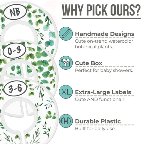 Botanical Nursery Closet Dividers - 7x Size Dividers for Baby Clothes - Eucalyptus Vines Leaf Plant Greenery Decor - Boy or Girl...