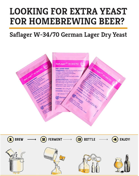 Craft A Brew - SafLager W-34/70 Yeast - German Lager Dry Yeast - For Craft Lagers - Ingredients for Home Brewing - Beer Making Supplies - 3 Pack...