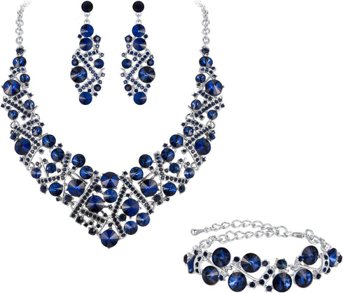 Flyonce Rhinestone Crystal Bridal Jewelry Set for Women, Wedding Party Necklace Earrings Bracelet...