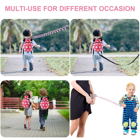 4 in 1 Toddler Harness Leash + Baby Anti Lost Wrist Link, Cute Child Safety Harness Tether, Child Walking Harness Wristband Assistant Strap Belt f...
