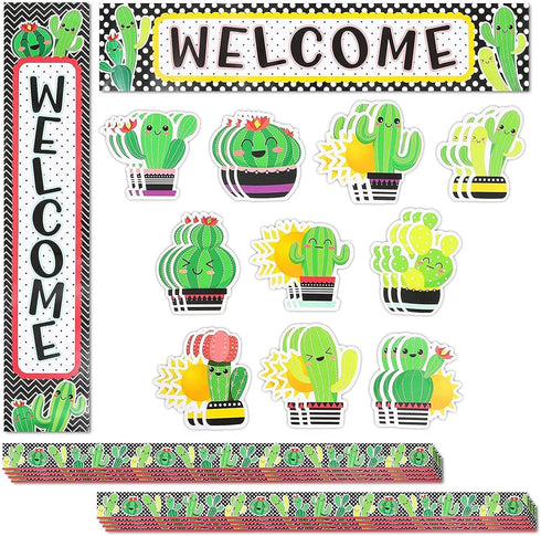 Cactus Bulletin Board Cutouts, Colorful Chalkboard Borders (40 Pieces)...