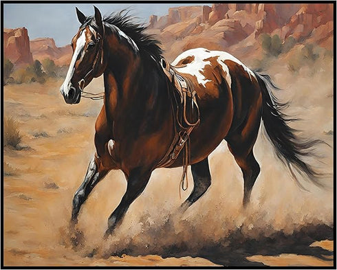 Posterizer 1 pcs- Pretty brown and white horse running in the desrt-Art for Animal Lovers- Gift for Men Women Entrepreneur Teens-decor for Bedroom...