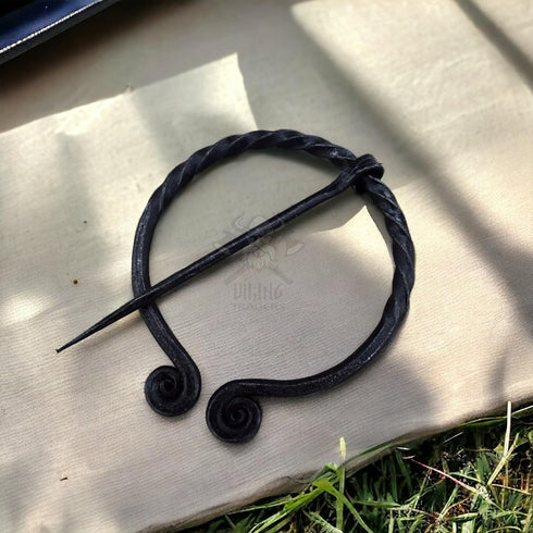 Twisted Ring Shape Brooch Hand forged medieval artifacts from nordiac past iron pin for cloak...