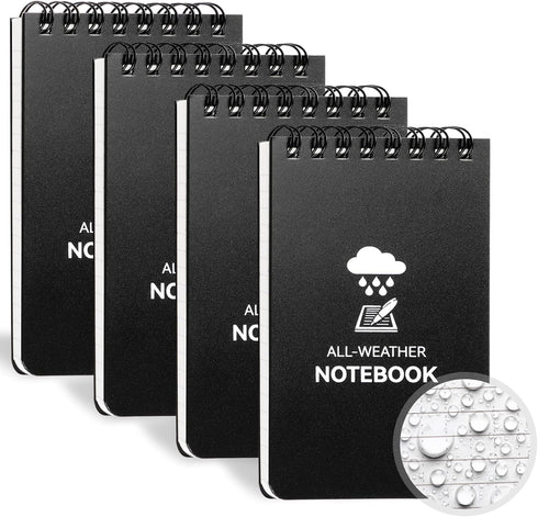 Waterproof Notebook, 4 Pack Top-Spiral Pocket Notepad, 3" x 5" Weatherproof NotePad, All Weather Police Pocket Notebook Little Memo Steno Note Pad...