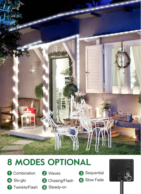 Brightown Solar Rope Lights, IP65 Waterproof 39FT 100LED Outdoor Solar String Lights Solar Powered Fairy Lights with 8 Lighting Modes for Party Ga...
