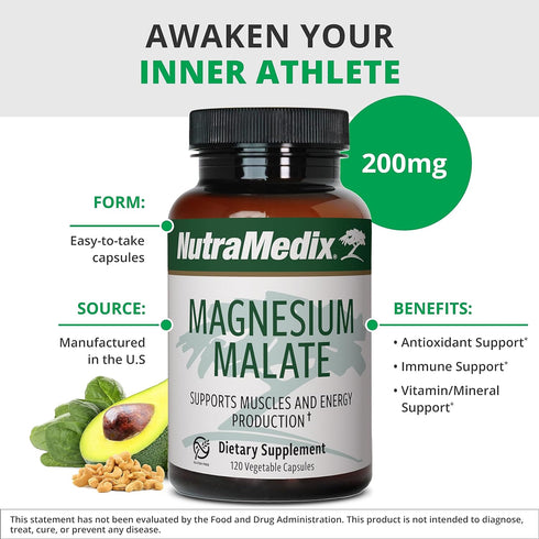 NutraMedix Magnesium Malate 200mg - Bioavailable Energy, Bone Health, Muscle & Joint Support Supplement - Vegan, Non-GMO & Gluten-Free Vitamin and...