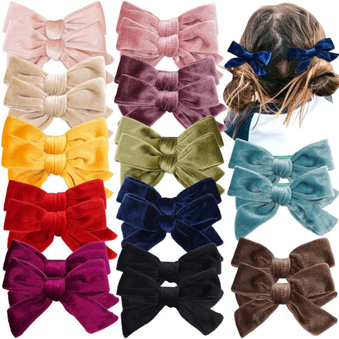 Yxiang 24PCS Velvet Hair Clips and Barrettes for Baby Girls, 4 inches Hair Bows Fully Lined Non Slip Barrettes Christmas Hair Accessories for Todd...