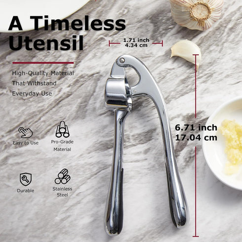Kitessensu High Effective Premium Garlic Press Set, With Silicone Garlic Peeler & Brush, Heavy Duty Garlic Mincer, Easy to Squeeze and Clean, Rust...