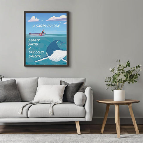 Posterizer 1 pcs-A Smooth Sea Never Made A Skilled Sailor quote-Quotes and Poems-Gift for Nature, Surfers and Beach Lovers-Decor for Home & Office...