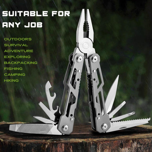Multitool, 15-in-1 Stainless Steel Multi Tool, Folding Pocket Plier with Nylon Sheath, Perfect for Outdoor, Survival, Camping, Hiking, Simple Repa...