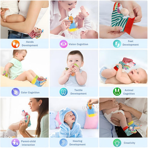 BLOOBLOOMAX Baby Infant Rattle Socks Toys, Sock rattles for Babies 0-24 Months Baby Animal Foot Finder Learning Toy (Cotton D)...