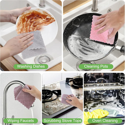 Double-Sided Microfiber Cleaning Cloths - Multipurpose Non Scratch Wire Dishcloth & Microfiber Rags - Reusable Dish Cloth for Kitchen, Car, and Ho...