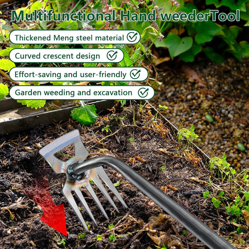 Weed Puller Tools Sharp Weeding Tool High Manganese Steel Grass Root Removal Tool with 5 Teethes Dual Purpose Hand Weeder Tool for Yard Garden Far...
